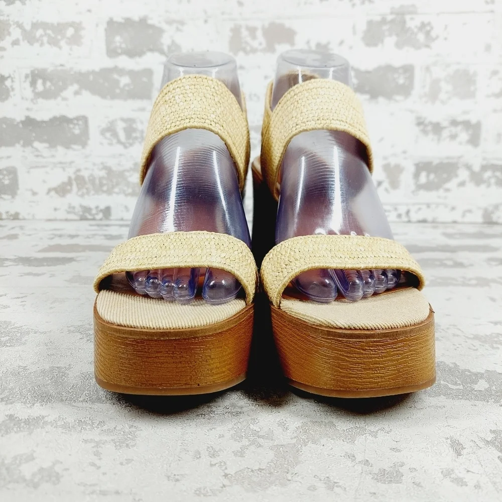 New Lucky Brand Delukah Dark Natural Wedge Heel Slingback Platform Sandals H814 - Picture 3 of 13